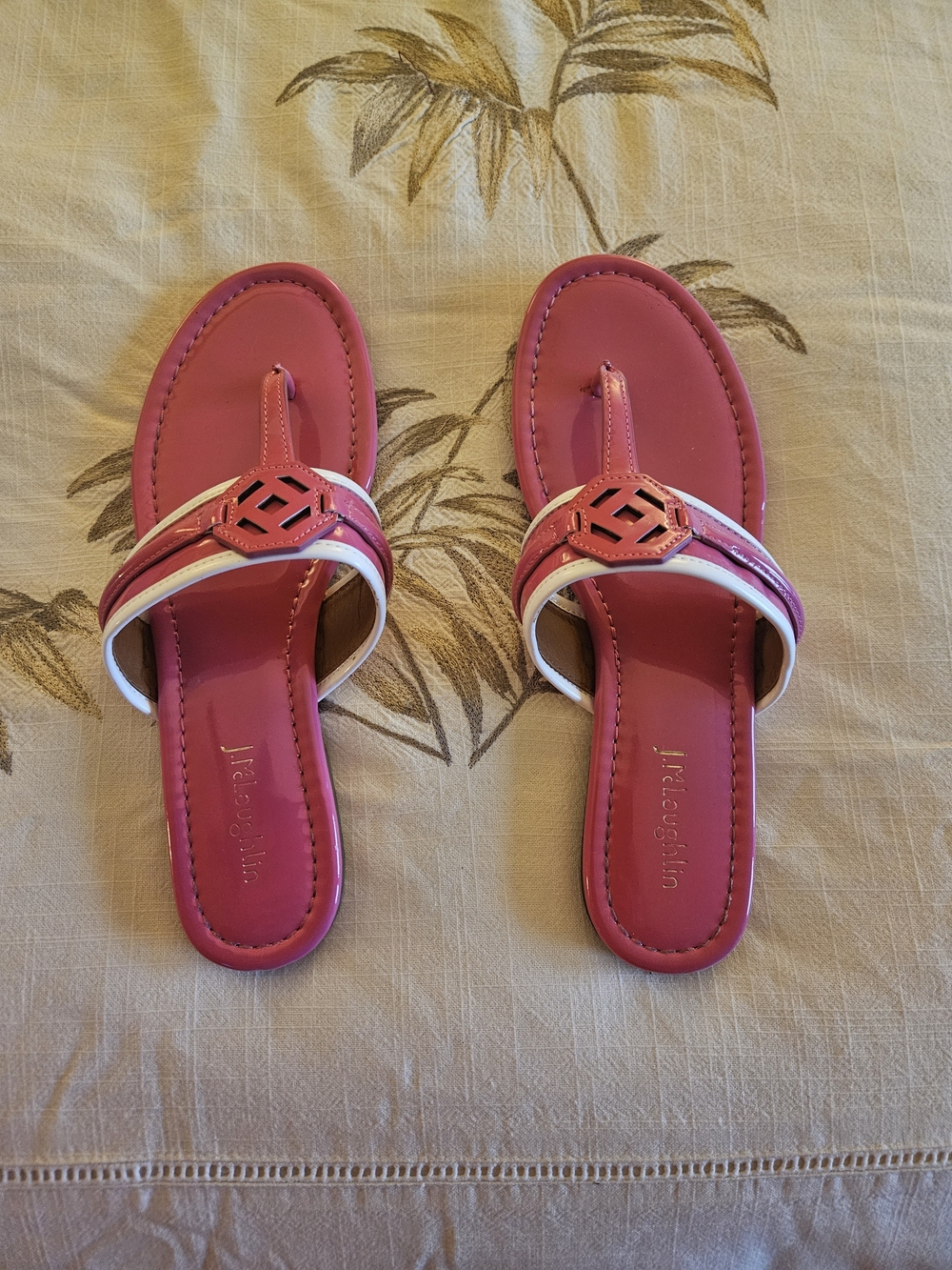 J. R. Laggatton Pink Thong Sandals with White Trim